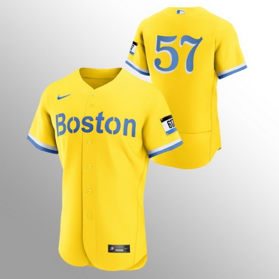 Men Boston Red Sox 57 Eduardo Rodriguez Men Nike 2021 City Connect Gold Authentic MLB Jersey No Name Men Boston Red Sox 57 Eduardo Rodriguez Men Nike 2021 City Connect Gold Authentic MLB Jersey No Name