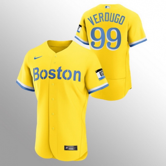 Men Boston Red Sox 99 Alex Verdugo Men Nike 2021 City Connect Gold Authentic MLB Jersey No Name Men Boston Red Sox 99 Alex Verdugo Men Nike 2021 City Connect Gold Authentic MLB Jersey No Name