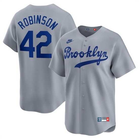 Men Brooklyn Dodgers 42 Jackie Robinson Gray Throwback Cooperstown Collection Limited Stitched Baseball Jersey Men Brooklyn Dodgers 42 Jackie Robinson Gray Throwback Cooperstown Collection Limited Stitched Baseball Jersey