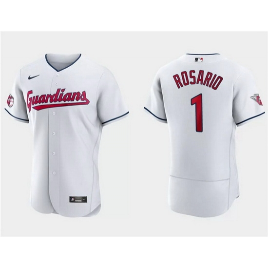 Men Cleveland Guardians 1 Amed Rosario White Flex Base Stitched Jersey Men Cleveland Guardians 1 Amed Rosario White Flex Base Stitched Jersey