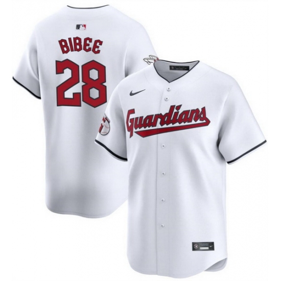Men Cleveland Guardians 28 Tanner Bibee White Cool Base Stitched Baseball Jersey Men Cleveland Guardians 28 Tanner Bibee White Cool Base Stitched Baseball Jersey