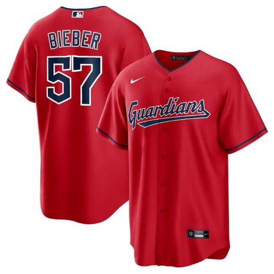 Men Cleveland Guardians 57 Shane Bieber Red Cool Base Stitched Baseball Jerse Men Cleveland Guardians 57 Shane Bieber Red Cool Base Stitched Baseball Jerse