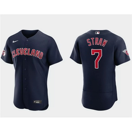 Men Cleveland Guardians 7 Myles Straw Navy Flex Base Stitched Jersey Men Cleveland Guardians 7 Myles Straw Navy Flex Base Stitched Jersey