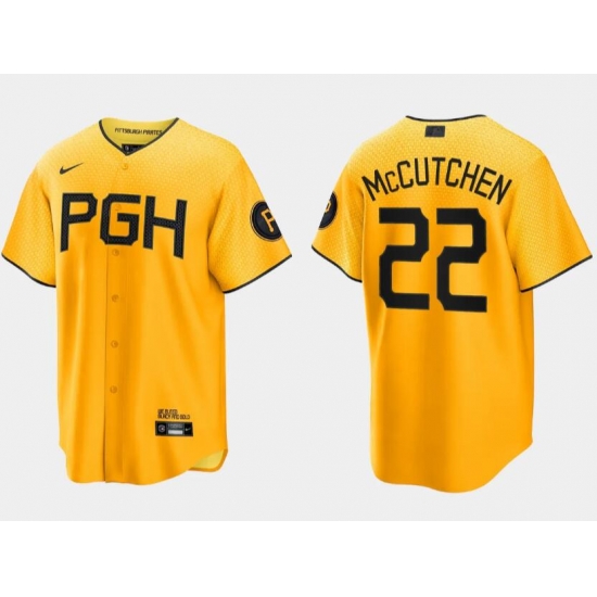 Men Pittsburgh Pirates 22 Andrew McCutchen Gold 2023 City Connect Stitched Jersey Men Pittsburgh Pirates 22 Andrew McCutchen Gold 2023 City Connect Stitched Jersey