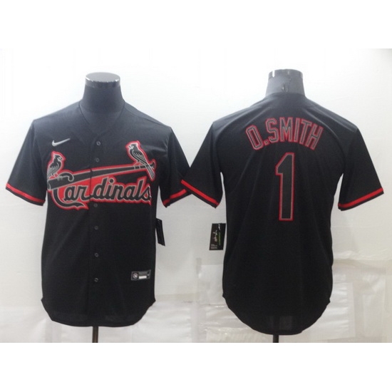 Men St Louis Cardinals 1 Ozzie Smith Black Shadow Cool Base Stitched jersey Men St Louis Cardinals 1 Ozzie Smith Black Shadow Cool Base Stitched jersey