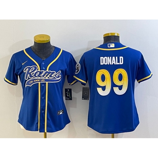 Women Los Angeles Rams 99 Aaron Donald Royal With Patch Cool Base Stitched Baseball Jersey Women Los Angeles Rams 99 Aaron Donald Royal With Patch Cool Base Stitched Baseball Jersey