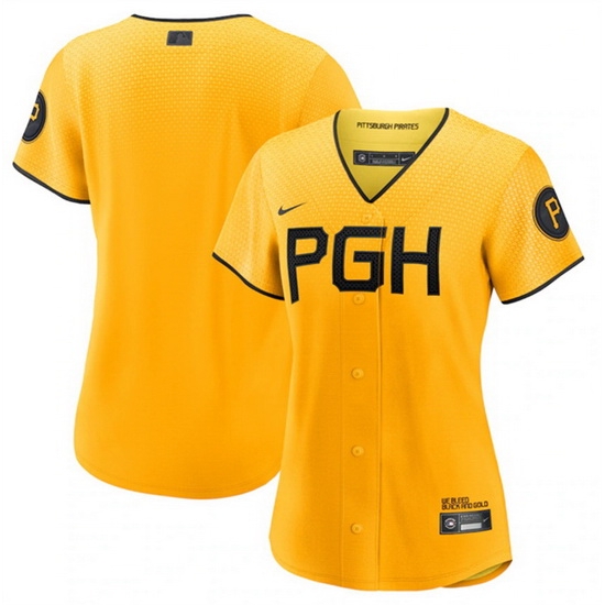 Women Pittsburgh Pirates Blank Gold 2023 City Connect Stitched Jersey Women Pittsburgh Pirates Blank Gold 2023 City Connect Stitched Jersey