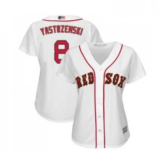 Womens Boston Red Sox 8 Carl Yastrzemski Authentic White 2019 Gold Program Cool Base Baseball Jersey Womens Boston Red Sox 8 Carl Yastrzemski Authentic White 2019 Gold Program Cool Base Baseball Jersey