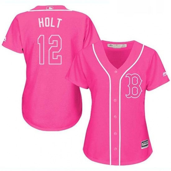 Womens Majestic Boston Red Sox 12 Brock Holt Authentic Pink Fashion MLB Jersey Womens Majestic Boston Red Sox 12 Brock Holt Authentic Pink Fashion MLB Jersey