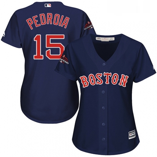 Womens Majestic Boston Red Sox 15 Dustin Pedroia Authentic Navy Blue Alternate Road 2018 World Series Champions MLB Jersey Womens Majestic Boston Red Sox 15 Dustin Pedroia Authentic Navy Blue Alternate Road 2018 World Series Champions MLB Jersey