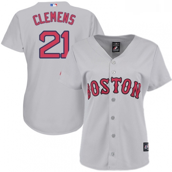 Womens Majestic Boston Red Sox 21 Roger Clemens Replica Grey Road MLB Jersey Womens Majestic Boston Red Sox 21 Roger Clemens Replica Grey Road MLB Jersey
