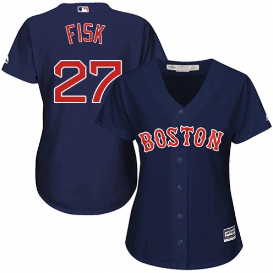 Womens Majestic Boston Red Sox 27 Carlton Fisk Replica Navy Blue Alternate Road MLB Jersey Womens Majestic Boston Red Sox 27 Carlton Fisk Replica Navy Blue Alternate Road MLB Jersey