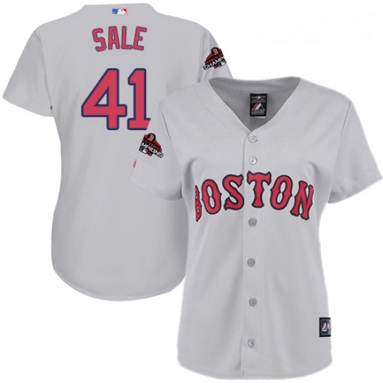 Womens Majestic Boston Red Sox 41 Chris Sale Authentic Grey Road 2018 World Series Champions MLB Jersey Womens Majestic Boston Red Sox 41 Chris Sale Authentic Grey Road 2018 World Series Champions MLB Jersey