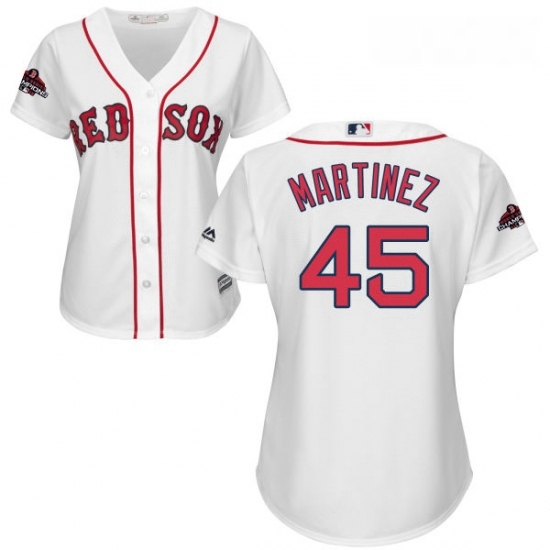 Womens Majestic Boston Red Sox 45 Pedro Martinez Authentic White Home 2018 World Series Champions MLB Jersey Womens Majestic Boston Red Sox 45 Pedro Martinez Authentic White Home 2018 World Series Champions MLB Jersey