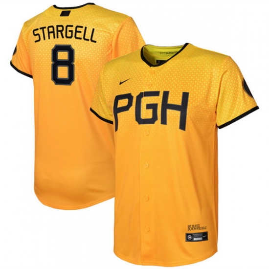 Youth Pittsburgh Pirates 8 Willie Stargell Gold 2023 City Connect Stitched Jersey Youth Pittsburgh Pirates 8 Willie Stargell Gold 2023 City Connect Stitched Jersey