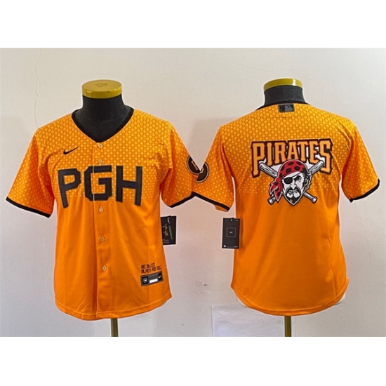 Youth Pittsburgh Pirates Gold 2023 City Connect Team Big Logo Stitched Jersey Youth Pittsburgh Pirates Gold 2023 City Connect Team Big Logo Stitched Jersey