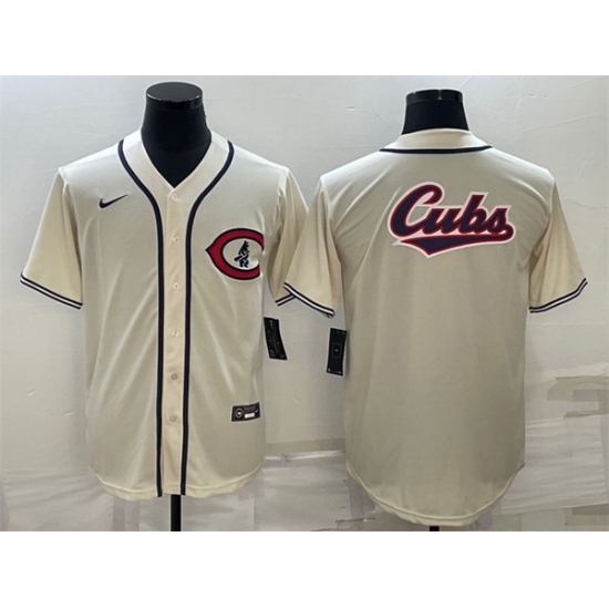 Men Chicago Cubs Cream Team Big Logo Cool Base Stitched Jersey Men Chicago Cubs Cream Team Big Logo Cool Base Stitched Jersey