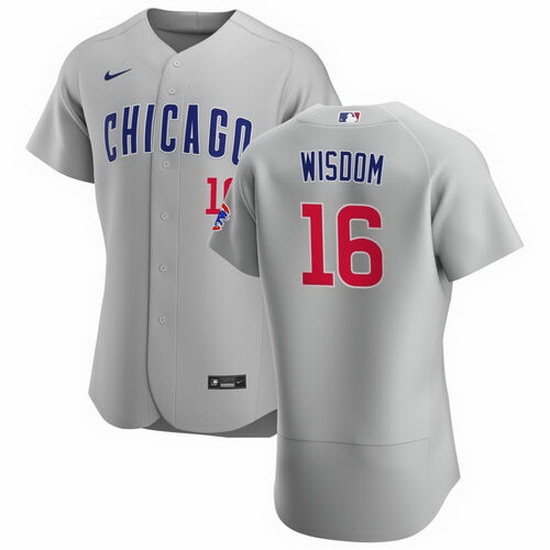 Men's Chicago Cubs #16 Patrick Wisdom Gray Flex Base Stitched Jersey Men's Chicago Cubs #16 Patrick Wisdom Gray Flex Base Stitched Jersey
