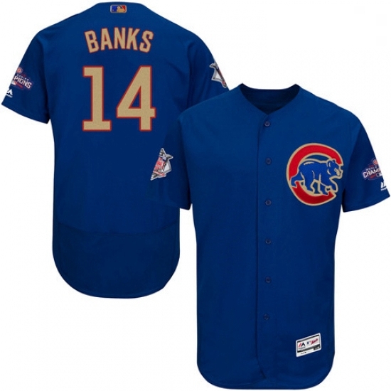 Mens Majestic Chicago Cubs 14 Ernie Banks Authentic Royal Blue 2017 Gold Champion Flex Base MLB Jersey Mens Majestic Chicago Cubs 14 Ernie Banks Authentic Royal Blue 2017 Gold Champion Flex Base MLB Jersey