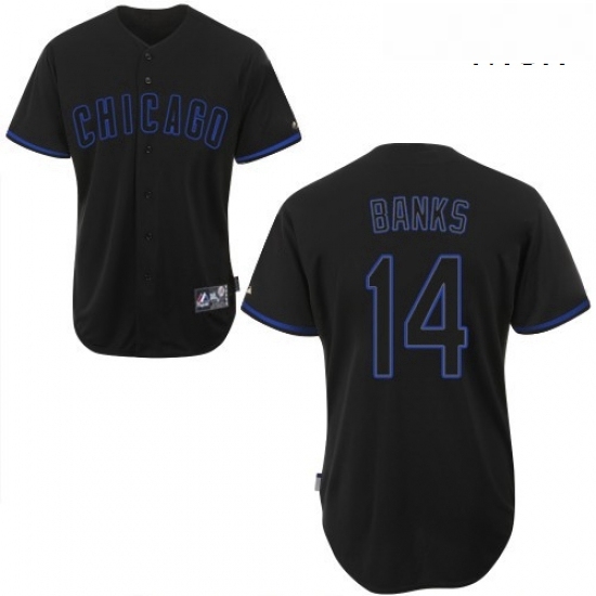 Mens Majestic Chicago Cubs 14 Ernie Banks Replica Black Fashion MLB Jersey Mens Majestic Chicago Cubs 14 Ernie Banks Replica Black Fashion MLB Jersey