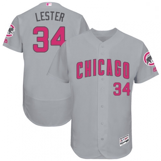 Mens Majestic Chicago Cubs 34 Jon Lester Grey Mothers Day Flexbase Authentic Collection MLB Jersey Mens Majestic Chicago Cubs 34 Jon Lester Grey Mothers Day Flexbase Authentic Collection MLB Jersey