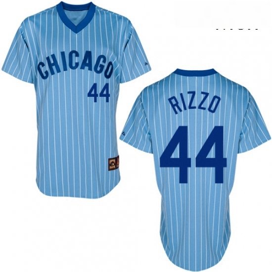 Mens Majestic Chicago Cubs 44 Anthony Rizzo Authentic BlueWhite Strip Cooperstown Throwback MLB Jersey Mens Majestic Chicago Cubs 44 Anthony Rizzo Authentic BlueWhite Strip Cooperstown Throwback MLB Jersey