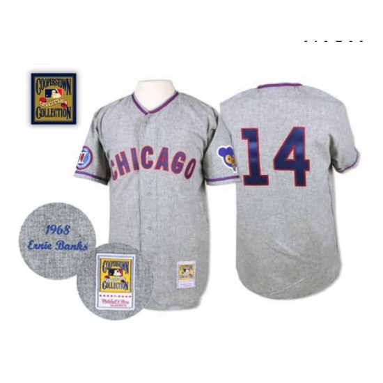 Mens Mitchell and Ness 1968 Chicago Cubs 14 Ernie Banks Authentic Grey Throwback MLB Jersey Mens Mitchell and Ness 1968 Chicago Cubs 14 Ernie Banks Authentic Grey Throwback MLB Jersey