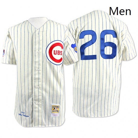 Mens Mitchell and Ness Chicago Cubs 26 Billy Williams Replica Cream 1969 Throwback MLB Jersey