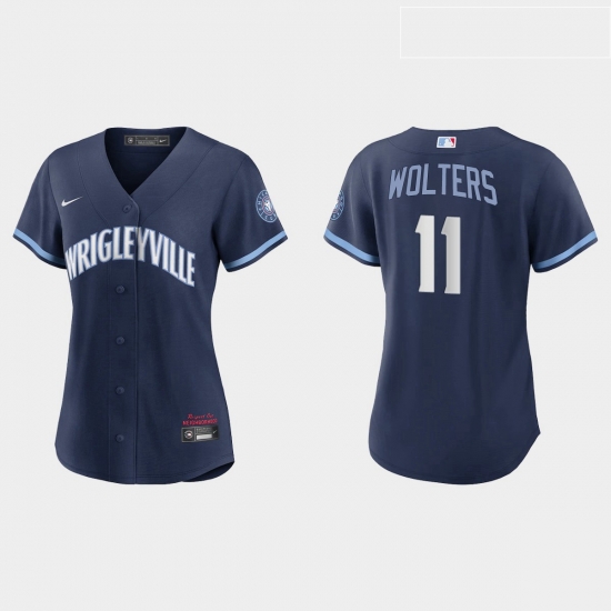 Chicago Cubs 11 Tony Wolters Women Nike 2021 City Connect Navy MLB Jersey Chicago Cubs 11 Tony Wolters Women Nike 2021 City Connect Navy MLB Jersey