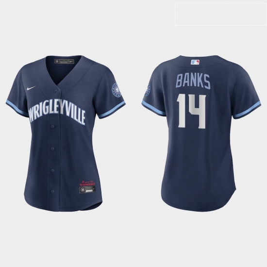 Chicago Cubs 14 Ernie Banks Women Nike 2021 City Connect Navy MLB Jersey Chicago Cubs 14 Ernie Banks Women Nike 2021 City Connect Navy MLB Jersey
