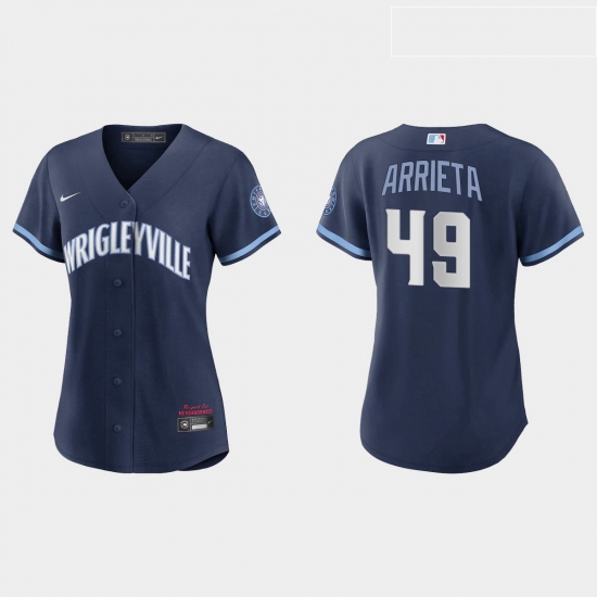 Chicago Cubs 49 Jake Arrieta Women Nike 2021 City Connect Navy MLB Jersey Chicago Cubs 49 Jake Arrieta Women Nike 2021 City Connect Navy MLB Jersey