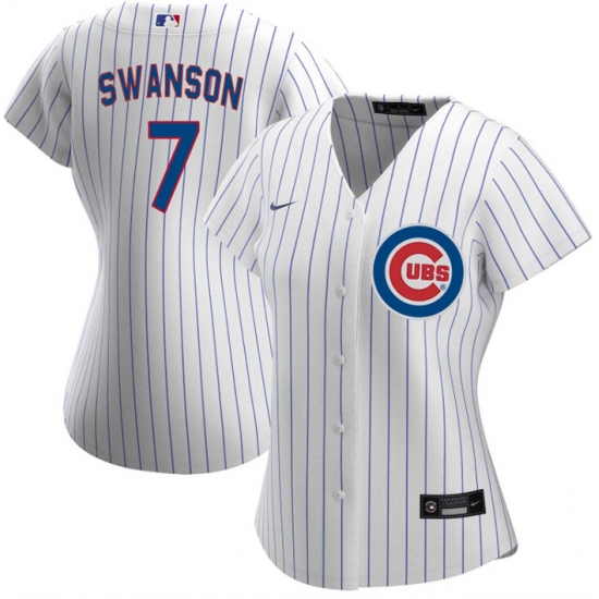 Women Chicago Cubs 7 Dansby Swanson White Stitched Baseball Jersey