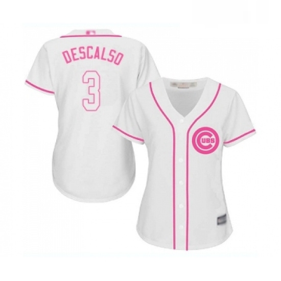 Womens Chicago Cubs 3 Daniel Descalso Authentic White Fashion Baseball Jersey 