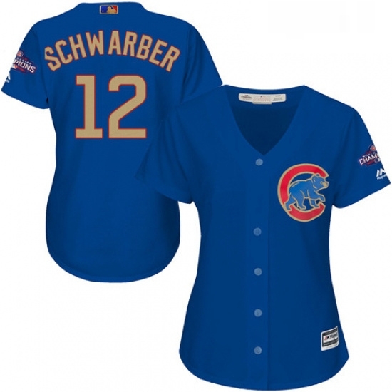Womens Majestic Chicago Cubs 12 Kyle Schwarber Authentic Royal Blue 2017 Gold Champion MLB Jersey Womens Majestic Chicago Cubs 12 Kyle Schwarber Authentic Royal Blue 2017 Gold Champion MLB Jersey