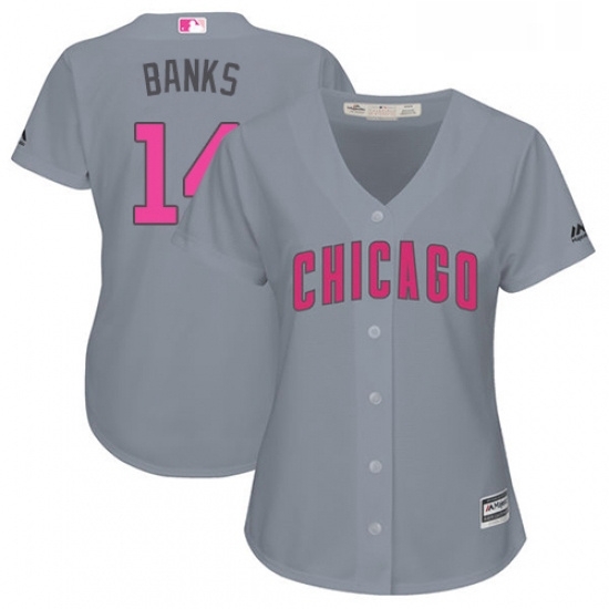 Womens Majestic Chicago Cubs 14 Ernie Banks Authentic Grey Mothers Day Cool Base MLB Jersey Womens Majestic Chicago Cubs 14 Ernie Banks Authentic Grey Mothers Day Cool Base MLB Jersey
