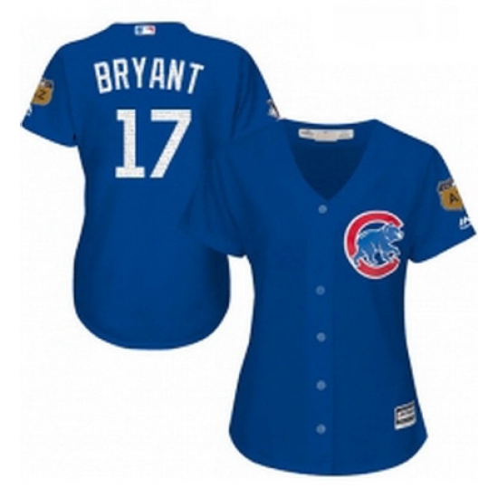 Womens Majestic Chicago Cubs 17 Kris Bryant Authentic Royal Blue 2017 Spring Training Cool Base MLB Jersey Womens Majestic Chicago Cubs 17 Kris Bryant Authentic Royal Blue 2017 Spring Training Cool Base MLB Jersey