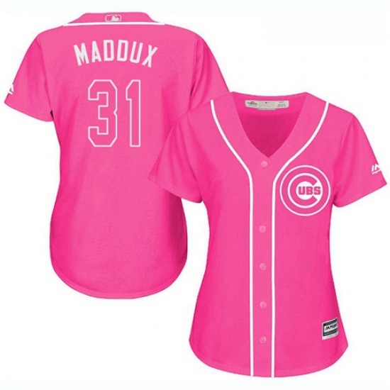 Womens Majestic Chicago Cubs 31 Greg Maddux Authentic Pink Fashion MLB Jersey Womens Majestic Chicago Cubs 31 Greg Maddux Authentic Pink Fashion MLB Jersey