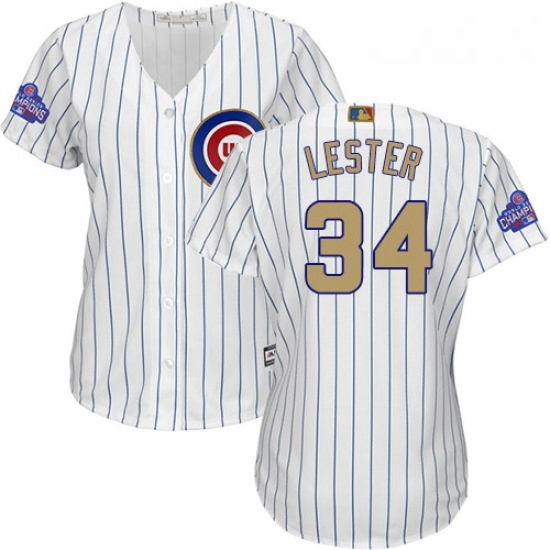 Womens Majestic Chicago Cubs 34 Jon Lester Authentic White 2017 Gold Program MLB Jersey Womens Majestic Chicago Cubs 34 Jon Lester Authentic White 2017 Gold Program MLB Jersey