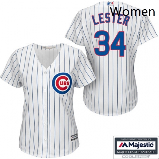 Womens Majestic Chicago Cubs 34 Jon Lester Authentic WhiteBlue Strip Fashion MLB Jersey Womens Majestic Chicago Cubs 34 Jon Lester Authentic WhiteBlue Strip Fashion MLB Jersey