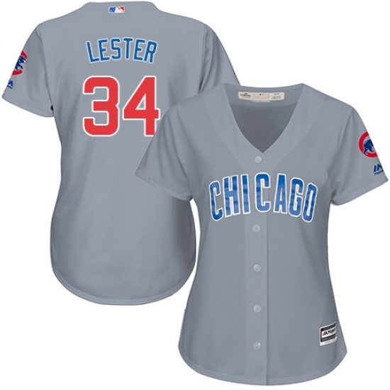 Womens Majestic Chicago Cubs 34 Jon Lester Replica Grey Road MLB Jersey Womens Majestic Chicago Cubs 34 Jon Lester Replica Grey Road MLB Jersey