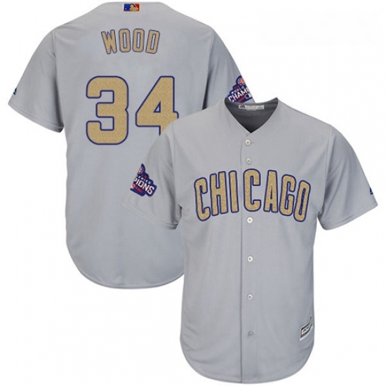 Womens Majestic Chicago Cubs 34 Kerry Wood Authentic Gray 2017 Gold Champion MLB Jersey Womens Majestic Chicago Cubs 34 Kerry Wood Authentic Gray 2017 Gold Champion MLB Jersey