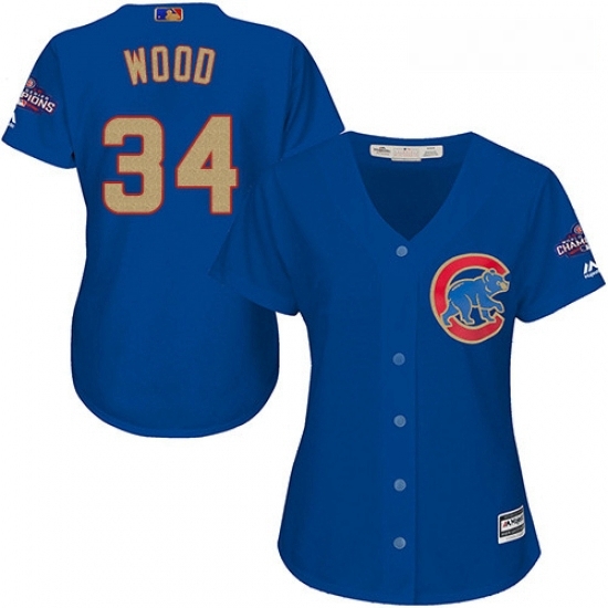 Womens Majestic Chicago Cubs 34 Kerry Wood Authentic Royal Blue 2017 Gold Champion MLB Jersey Womens Majestic Chicago Cubs 34 Kerry Wood Authentic Royal Blue 2017 Gold Champion MLB Jersey