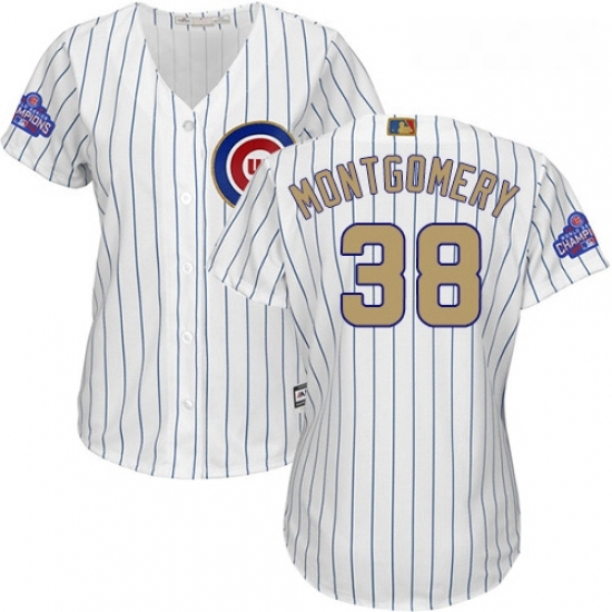 Womens Majestic Chicago Cubs 38 Mike Montgomery Authentic White 2017 Gold Program MLB Jersey Womens Majestic Chicago Cubs 38 Mike Montgomery Authentic White 2017 Gold Program MLB Jersey