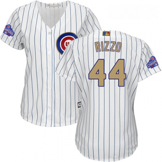 Womens Majestic Chicago Cubs 44 Anthony Rizzo Authentic White 2017 Gold Program MLB Jersey Womens Majestic Chicago Cubs 44 Anthony Rizzo Authentic White 2017 Gold Program MLB Jersey