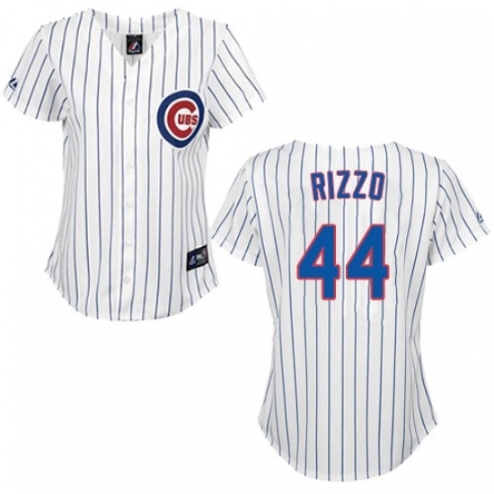 Womens Majestic Chicago Cubs 44 Anthony Rizzo Replica WhiteBlue Strip Fashion MLB Jersey Womens Majestic Chicago Cubs 44 Anthony Rizzo Replica WhiteBlue Strip Fashion MLB Jersey
