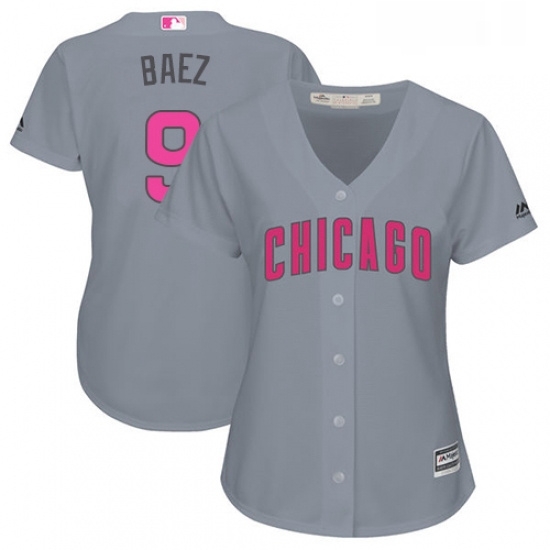 Womens Majestic Chicago Cubs 9 Javier Baez Authentic Grey Mothers Day Cool Base MLB Jersey Womens Majestic Chicago Cubs 9 Javier Baez Authentic Grey Mothers Day Cool Base MLB Jersey