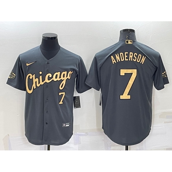 Men Chicago White Sox 7 Tim Anderson 2022 All Star Charcoal Cool Base Stitched Baseball Jersey Men Chicago White Sox 7 Tim Anderson 2022 All Star Charcoal Cool Base Stitched Baseball Jersey