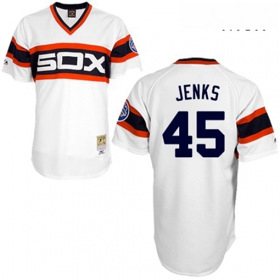 Mens Mitchell and Ness 1983 Chicago White Sox 45 Bobby Jenks Replica White Throwback MLB Jersey Mens Mitchell and Ness 1983 Chicago White Sox 45 Bobby Jenks Replica White Throwback MLB Jersey