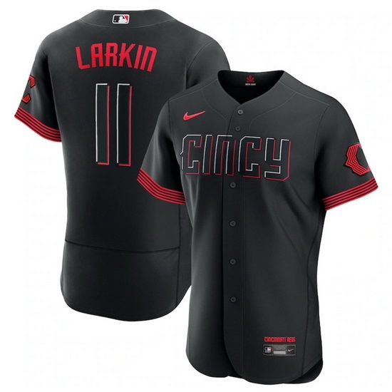 Men Cincinnati Reds 11 Barry Larkin Black 2023 City Connect Flex Base Stitched Jersey Men Cincinnati Reds 11 Barry Larkin Black 2023 City Connect Flex Base Stitched Jersey