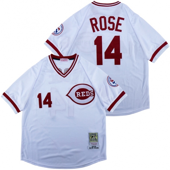 Men Cincinnati Reds 14 Pete Rose White 1976 Throwback Jersey Men Cincinnati Reds 14 Pete Rose White 1976 Throwback Jersey
